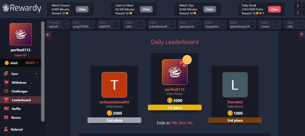 rewardy leaderboard